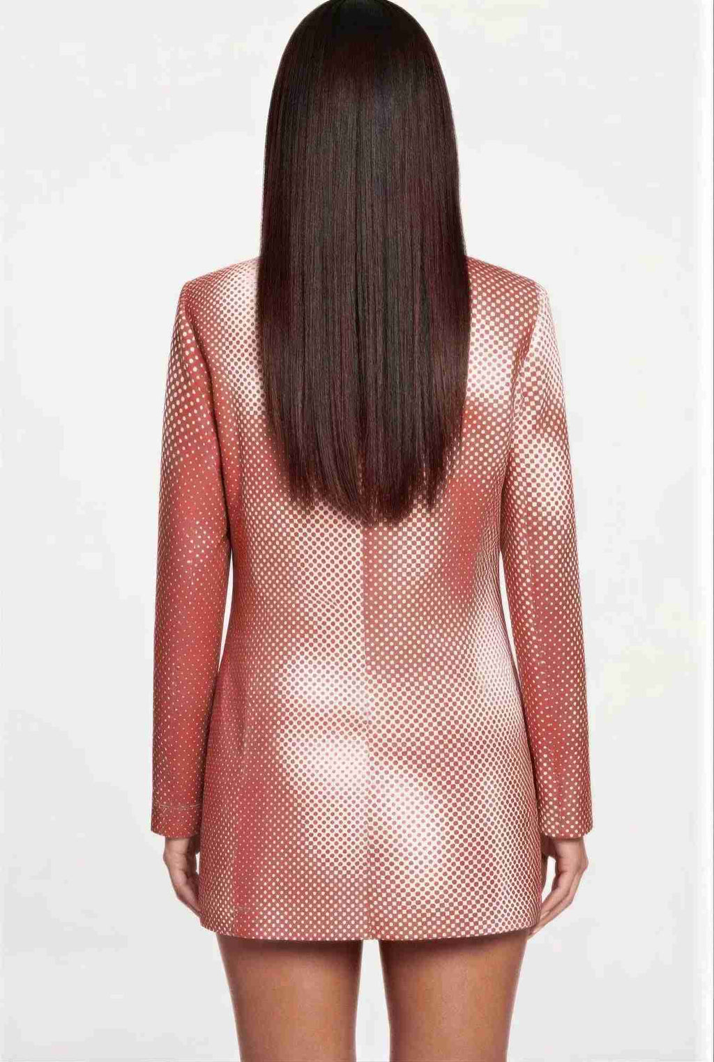 Robe mini blazer rouge à col cranté, manches longues, dos droit, imprimé à pois