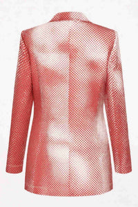 Robe mini blazer rouge à col cranté, manches longues, dos, imprimé à pois