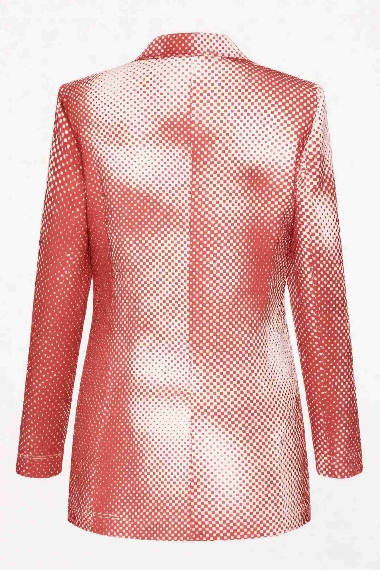 Robe mini blazer rouge à col cranté, manches longues, dos, imprimé à pois