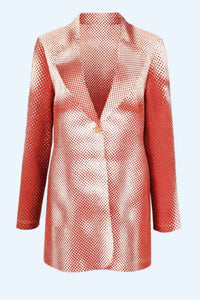 Robe mini blazer rouge à col cranté, manches longues, boutonnage, imprimé à pois