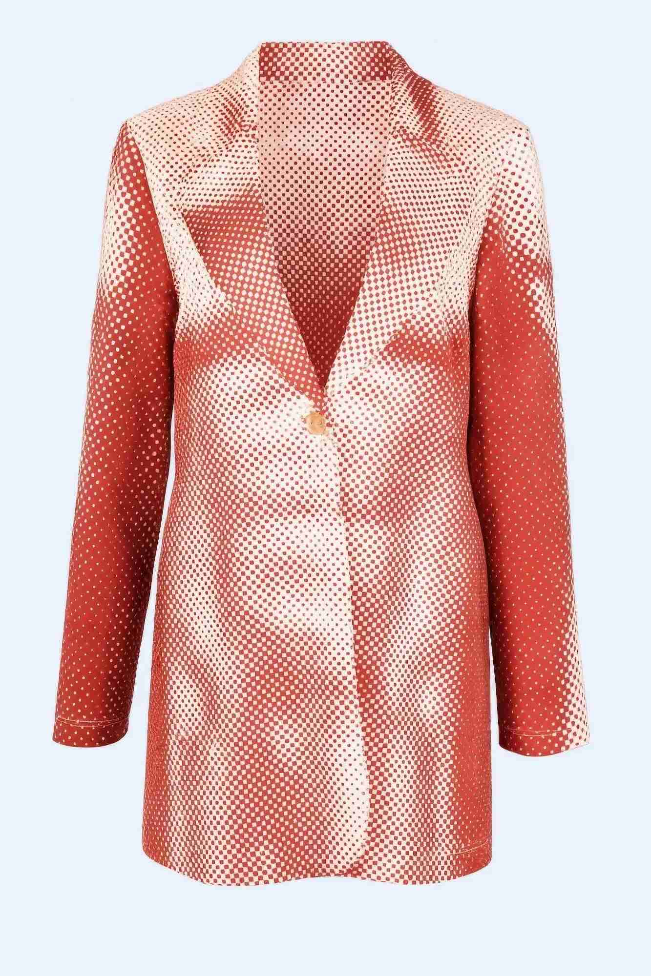 Robe mini blazer rouge à col cranté, manches longues, boutonnage, imprimé à pois