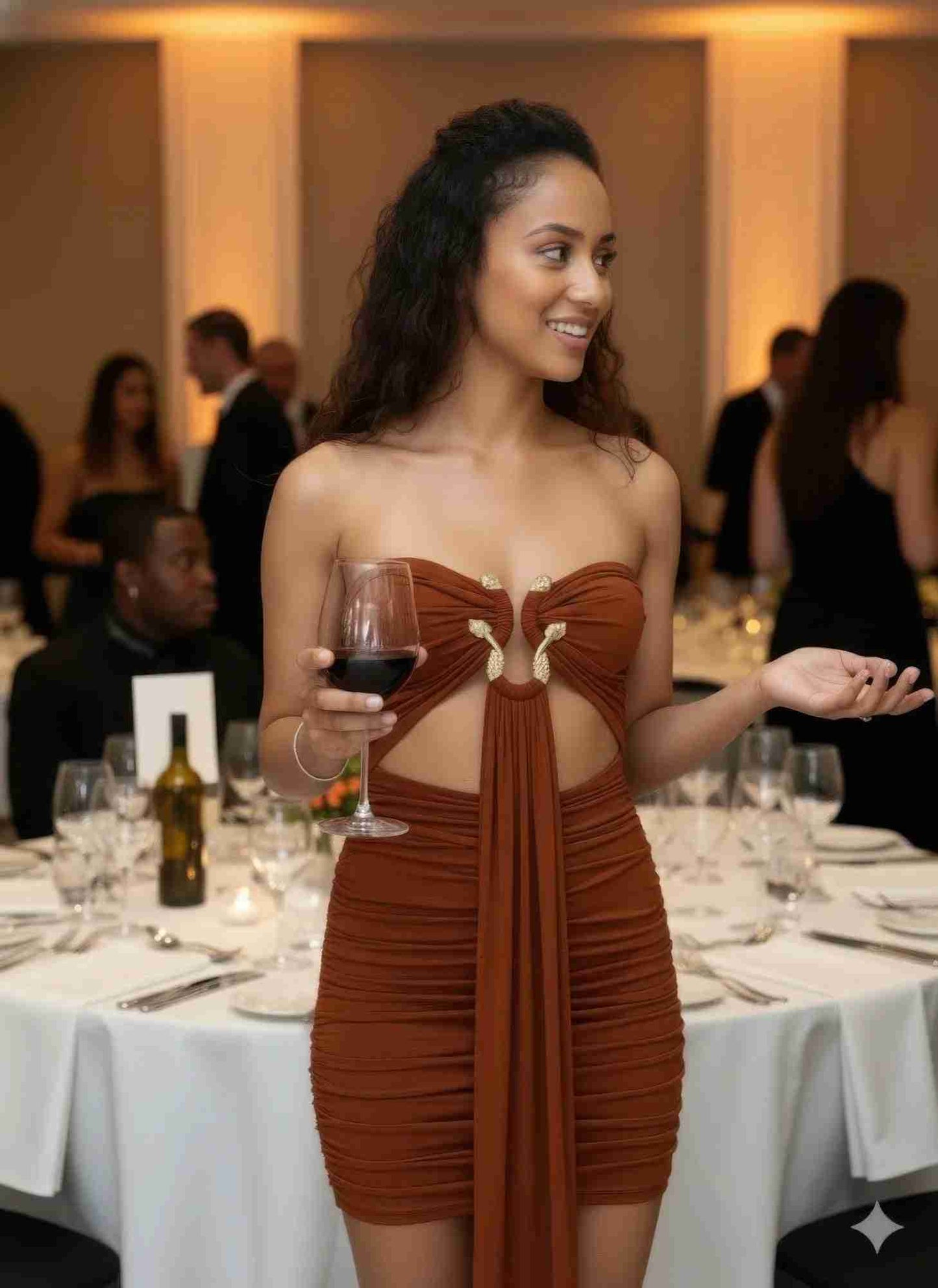 Robe Mini Bustier Drapé Avant Accents Dragon Femme – Moutarde & Rouille by CODIGO