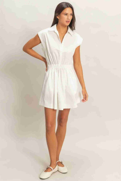 Robe Mini Col Chemisier Taille Smockée Sans Manches – Noir & Blanc by CCWHOLESALECLOTHING