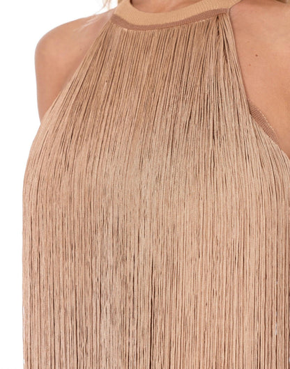 Robe Mini à Franges Femme Camel Dos Nu Halter by Galita