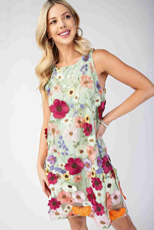 Robe Mini Sans Manches Broderie Florale 3D Oléna-Fashion