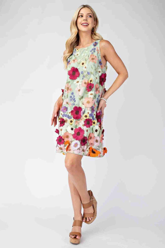 Robe Mini Sans Manches Broderie Florale 3D Oléna-Fashion