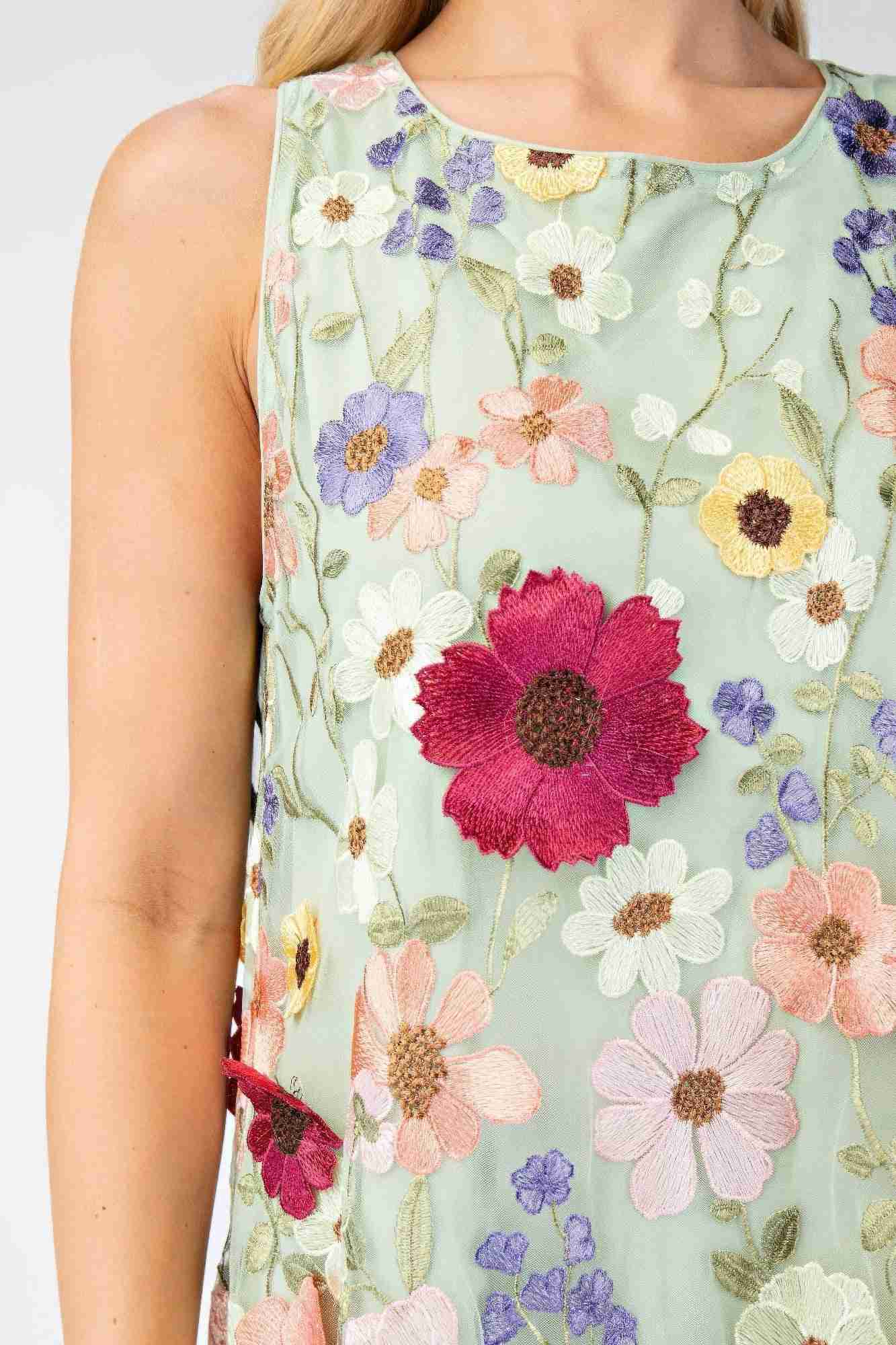 Robe Mini Sans Manches Broderie Florale 3D by CCWHOLESALECLOTHING