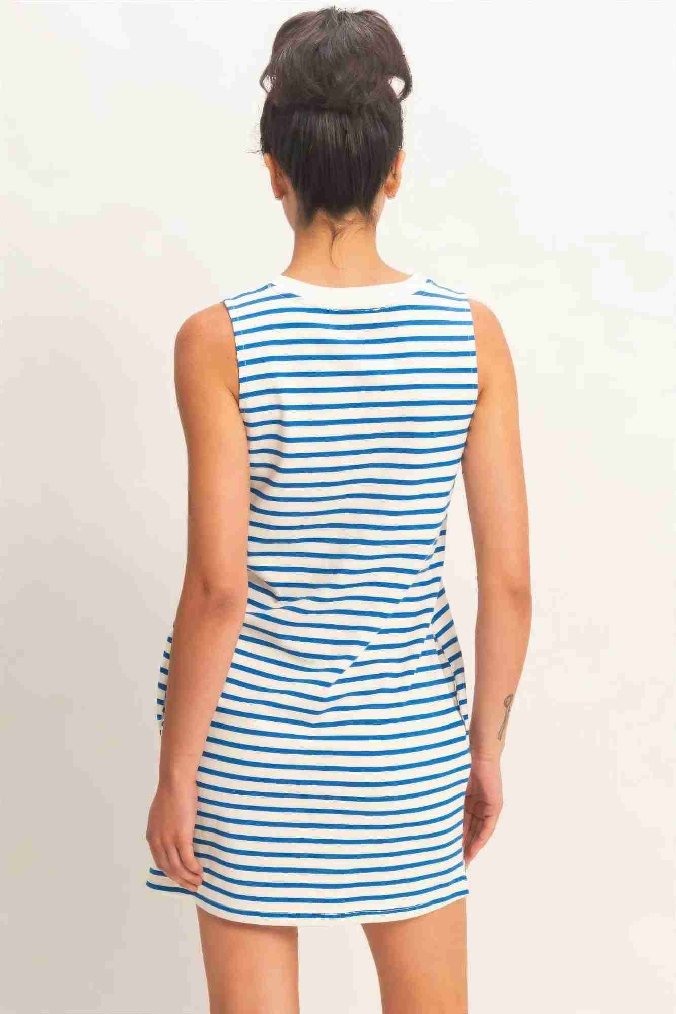 Robe Mini Sans Manches À Rayures Femme – Bleu, Rose & Marine by CCWHOLESALECLOTHING