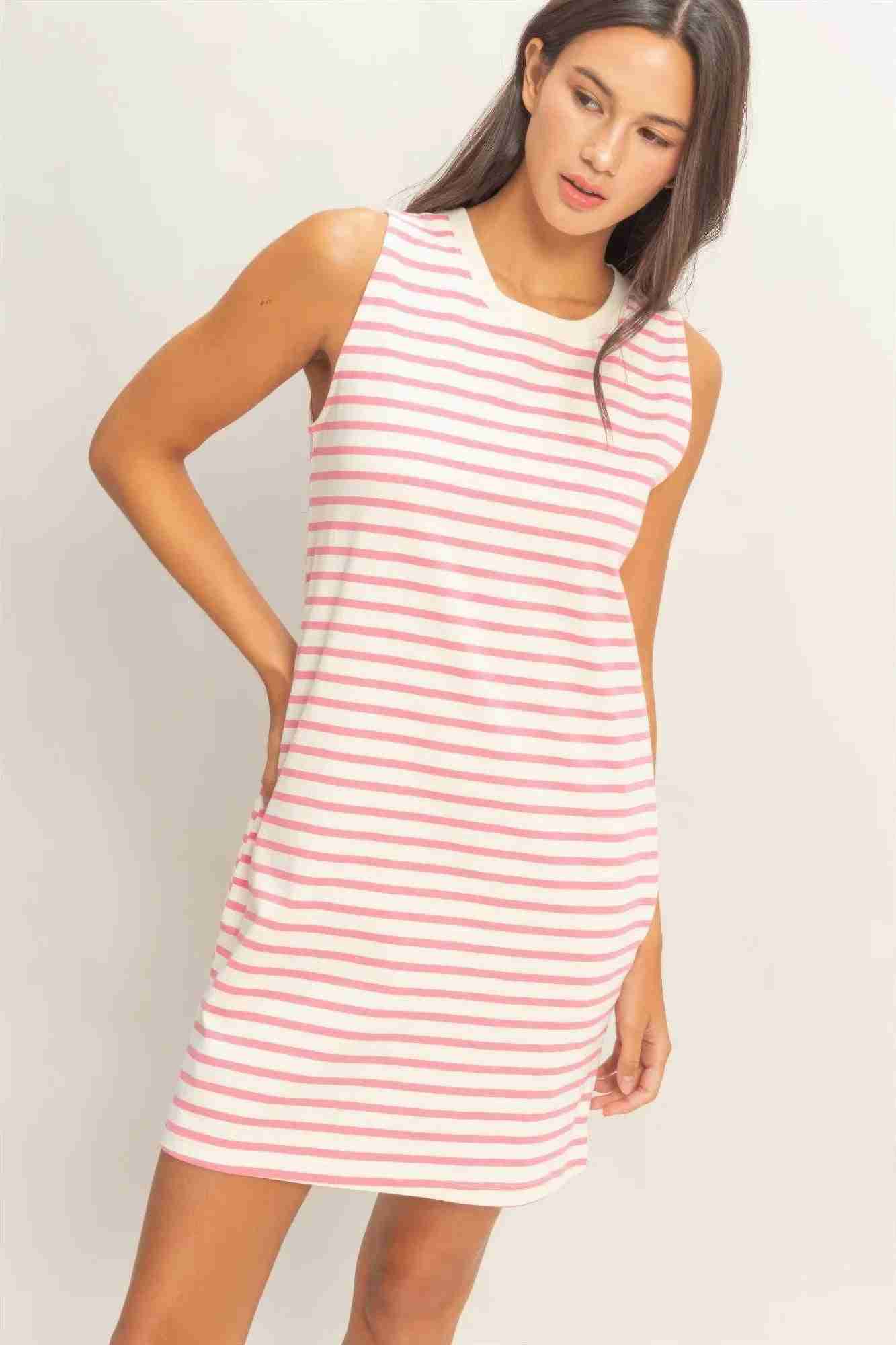 Robe Mini Sans Manches À Rayures Femme – Bleu, Rose & Marine by CCWHOLESALECLOTHING