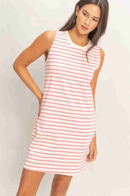 Robe Mini Sans Manches À Rayures Femme – Bleu, Rose & Marine by CCWHOLESALECLOTHING
