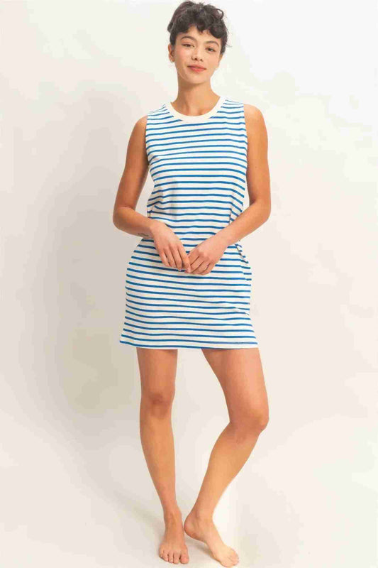 Robe Mini Sans Manches À Rayures Femme – Bleu, Rose & Marine by CCWHOLESALECLOTHING