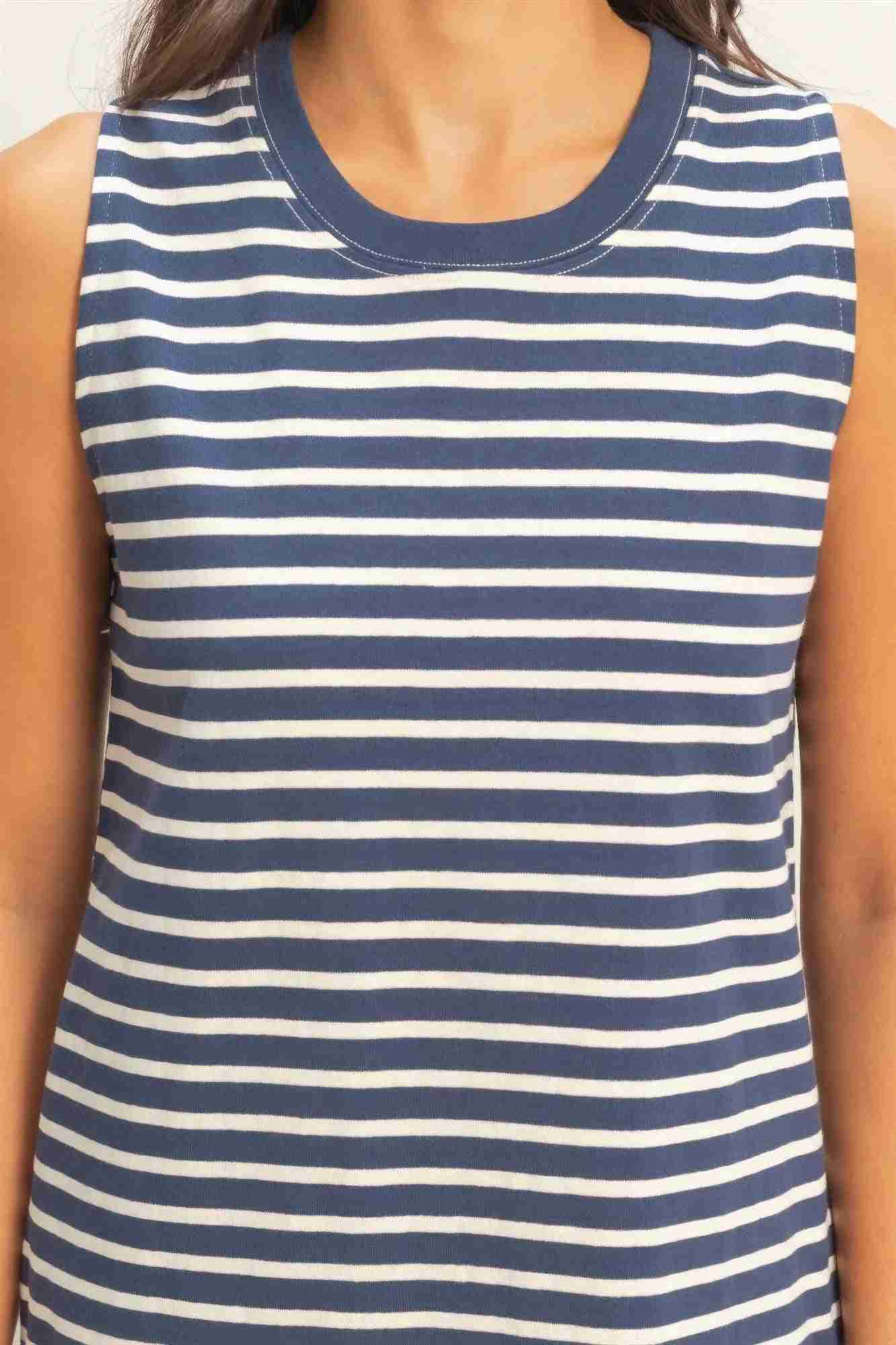 Robe Mini Sans Manches À Rayures Femme – Bleu, Rose & Marine by CCWHOLESALECLOTHING