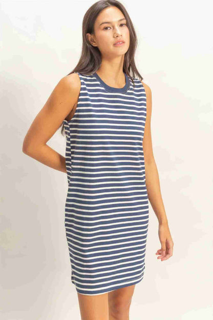 Robe Mini Sans Manches À Rayures Femme – Bleu, Rose & Marine by CCWHOLESALECLOTHING