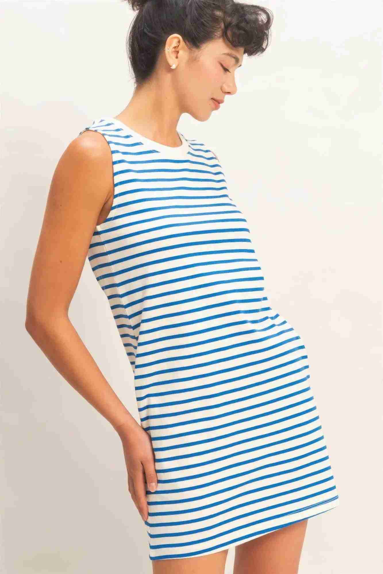 Robe Mini Sans Manches À Rayures Femme – Bleu, Rose & Marine by CCWHOLESALECLOTHING