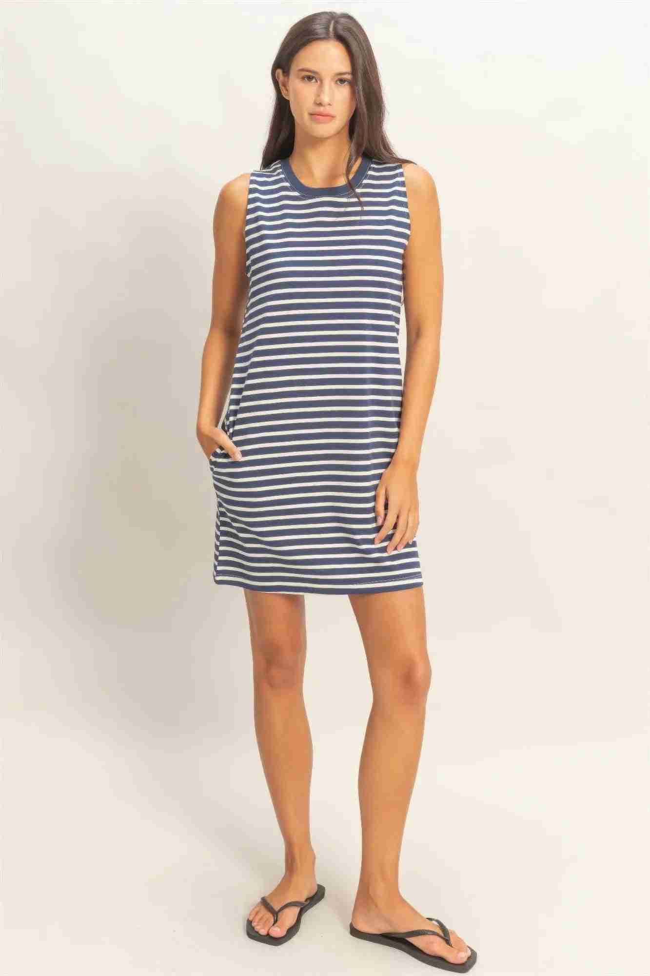 Robe Mini Sans Manches À Rayures Femme – Bleu, Rose & Marine by CCWHOLESALECLOTHING