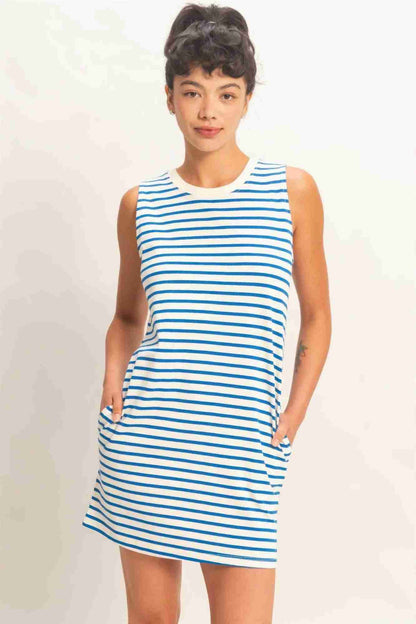 Robe Mini Sans Manches À Rayures Femme – Bleu, Rose & Marine by CCWHOLESALECLOTHING