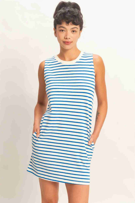 Robe Mini Sans Manches À Rayures Femme – Bleu, Rose & Marine by CCWHOLESALECLOTHING