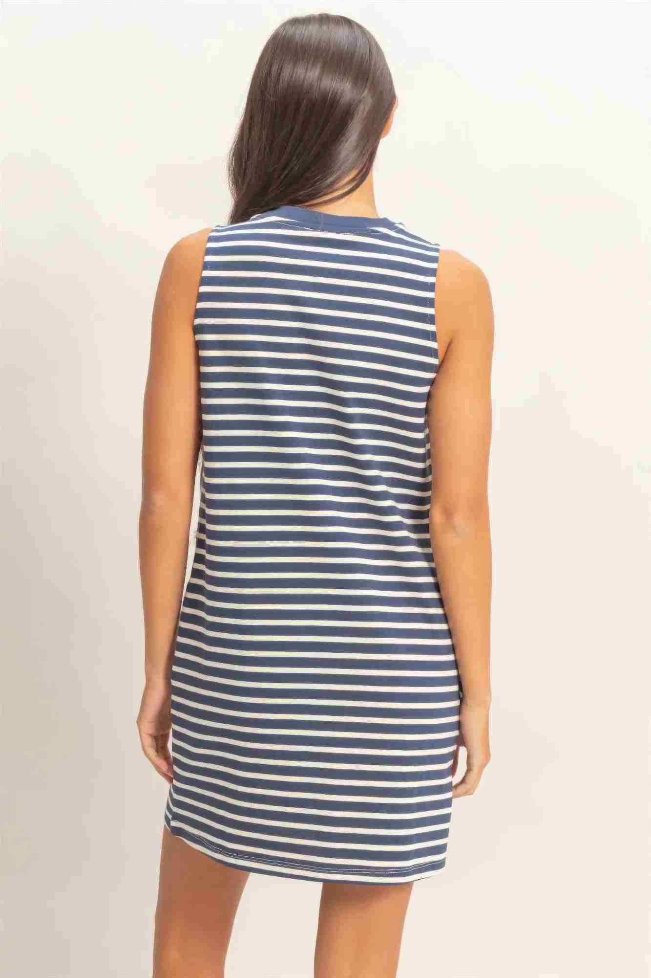 Robe Mini Sans Manches À Rayures Femme – Bleu, Rose & Marine by CCWHOLESALECLOTHING