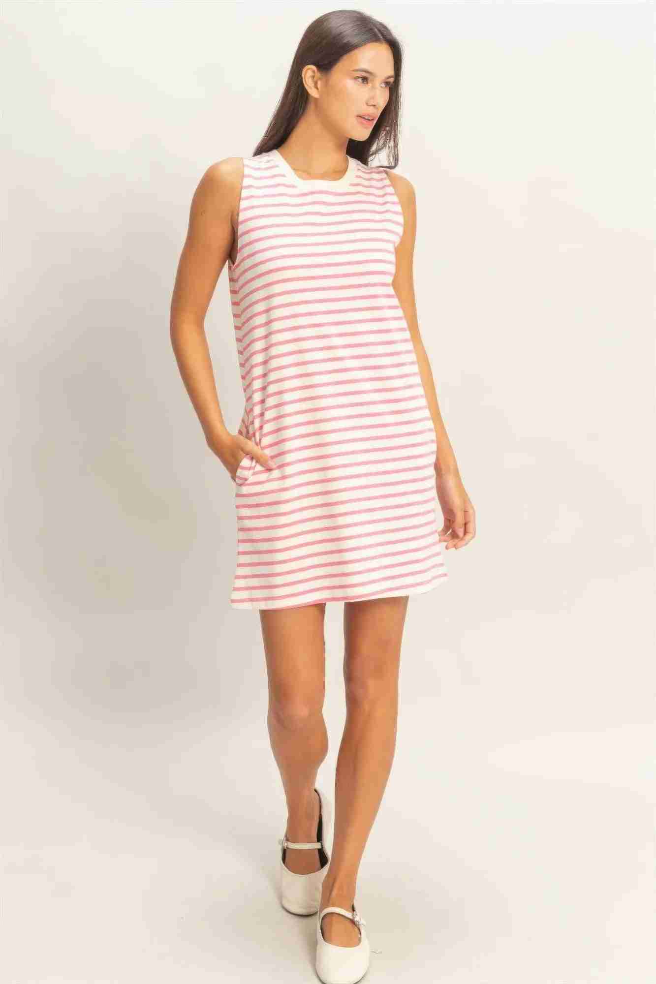 Robe Mini Sans Manches À Rayures Femme – Bleu, Rose & Marine by CCWHOLESALECLOTHING