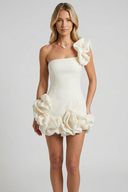 Robe mini une épaule à volants blanc cassé pour femme – vue 2