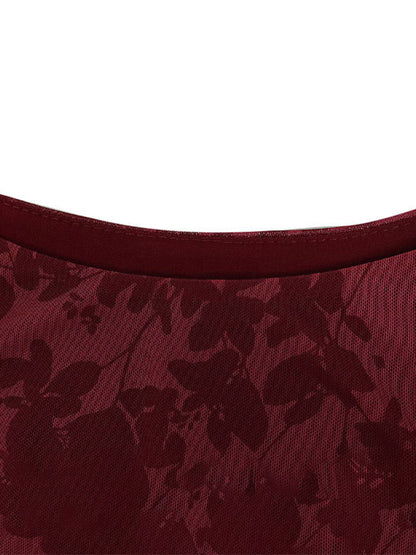 Robe moulante courte bordeaux à manches longues en maille filet pour femme – vue 10