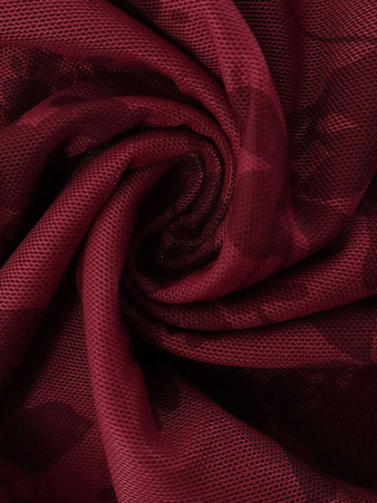 Robe moulante courte bordeaux à manches longues en maille filet pour femme – vue 9