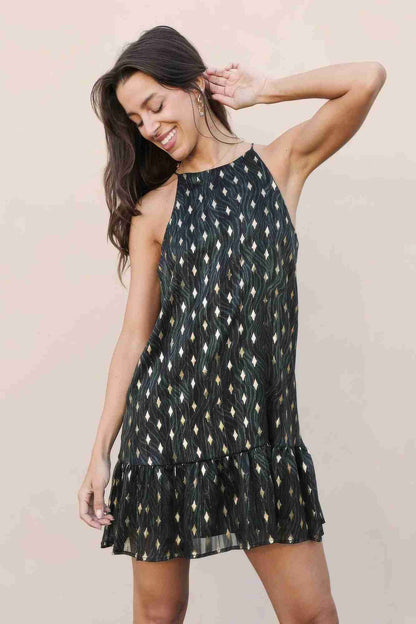 Robe Ourlet Volanté Lurex Métallisé Vert Chasseur by TYCHE
