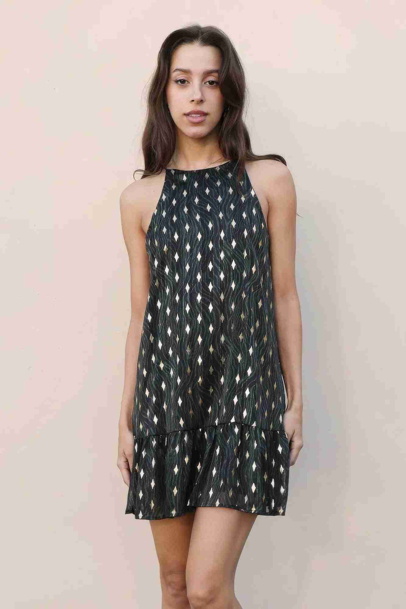 Robe Ourlet Volanté Lurex Métallisé Vert Chasseur by TYCHE