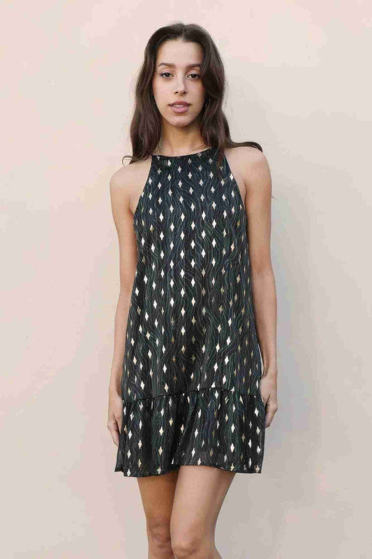 Robe Ourlet Volanté Lurex Métallisé Vert Chasseur by TYCHE