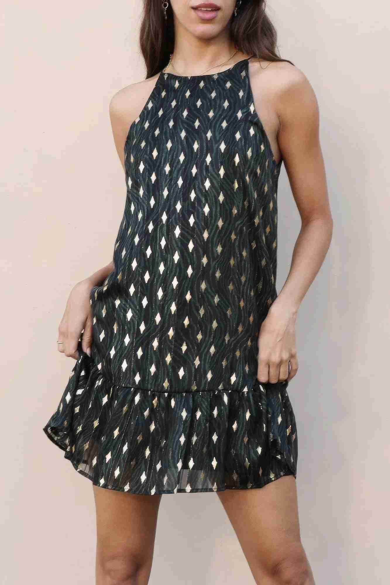 Robe Ourlet Volanté Lurex Métallisé Vert Chasseur by TYCHE