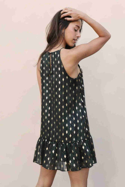 Robe Ourlet Volanté Lurex Métallisé Vert Chasseur by TYCHE