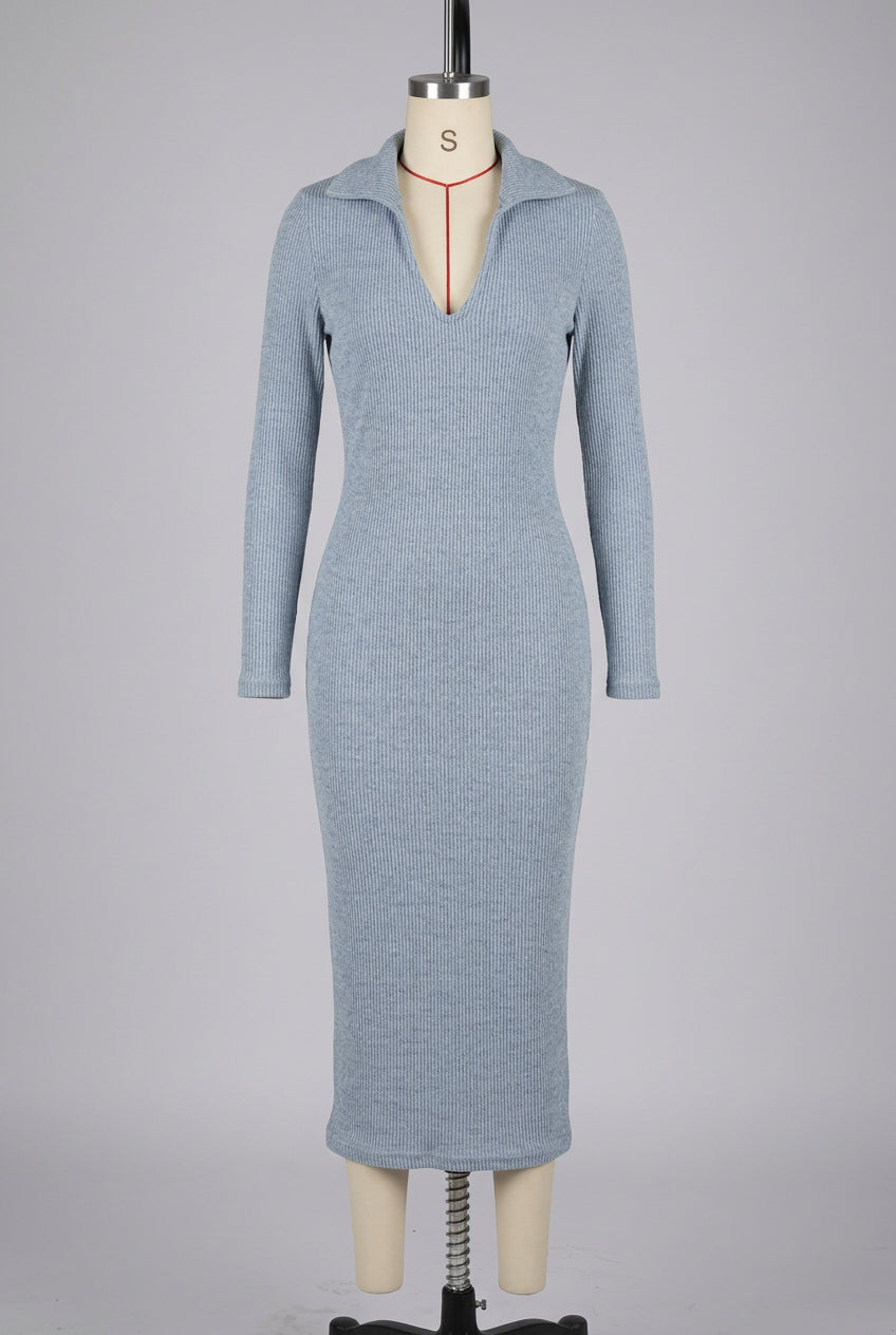 Robe pull côtelée à col V pour femme – vue 3