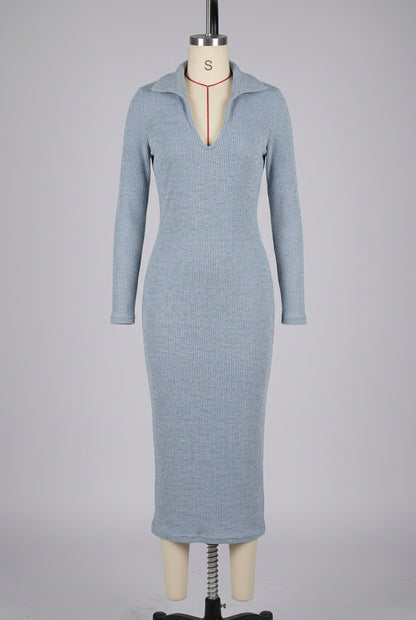 Robe pull côtelée à col V pour femme – vue 3