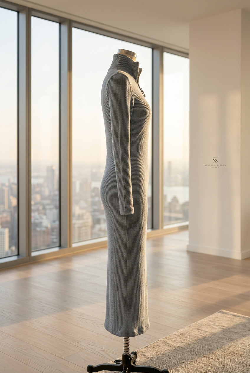 Robe pull côtelée à col V pour femme – vue 5