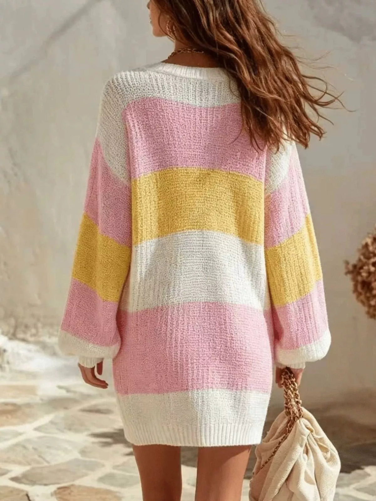Robe pull femme à col en V colorblock rose – vue 5