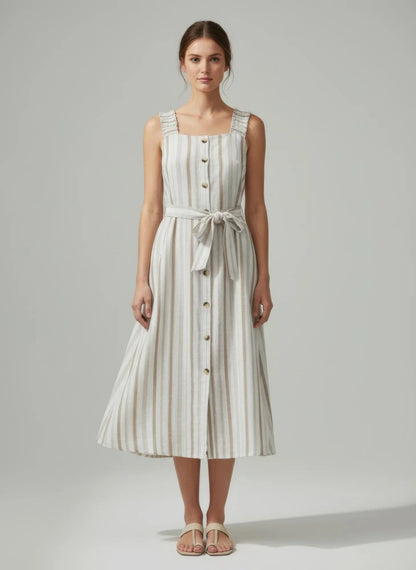 Robe Rayée Boutonnée Mlle Gabrielle – Coton 100% Femme Oléna-Fashion