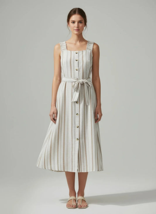 Robe Rayée Boutonnée Mlle Gabrielle – Coton 100% Femme Oléna-Fashion