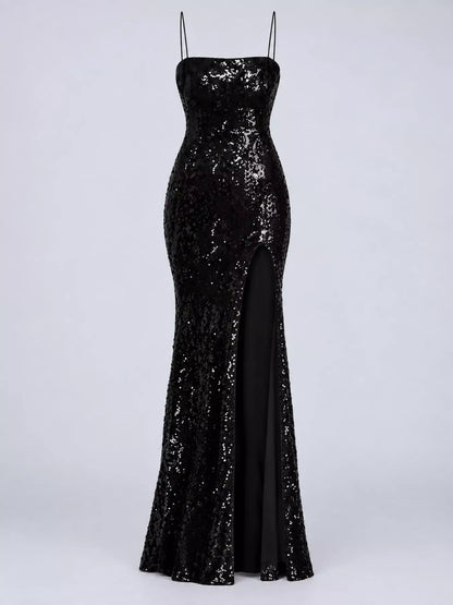 Robe de soirée moulante à sequins et dos nu lacé pour femme – vue 15