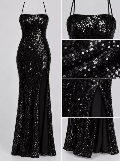 Robe de soirée moulante à sequins et dos nu lacé pour femme – vue 16