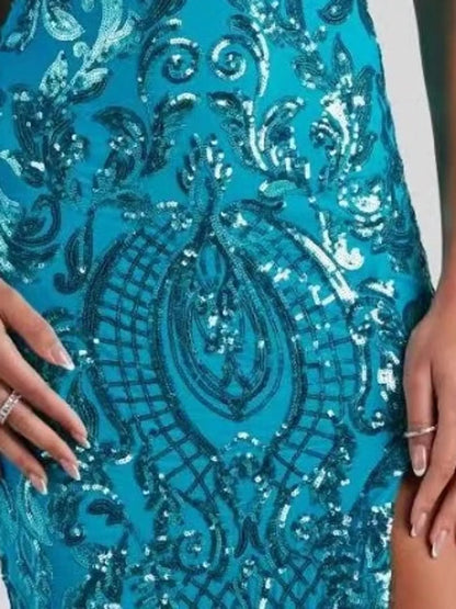Robe de soirée moulante à sequins et dos nu lacé pour femme – vue 6