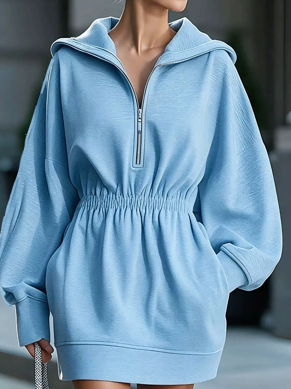 Robe sweat à capuche à demi-zip et poches pour femme – vue 10