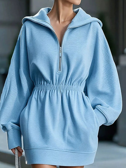 Robe sweat à capuche à demi-zip et poches pour femme – vue 10