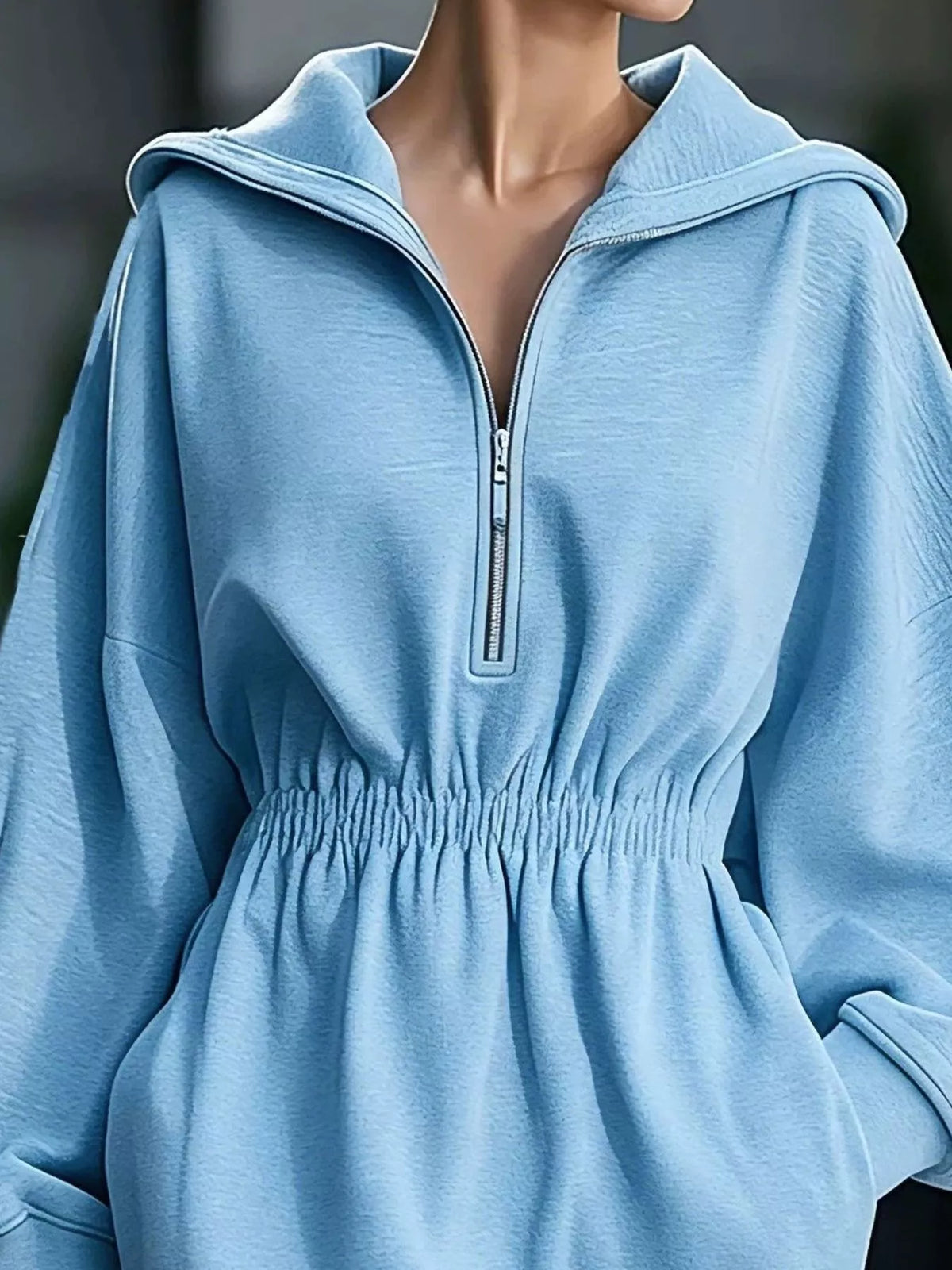 Robe sweat à capuche à demi-zip et poches pour femme – vue 11