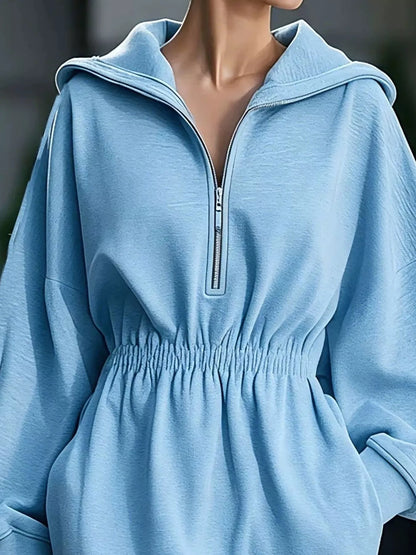 Robe sweat à capuche à demi-zip et poches pour femme – vue 11