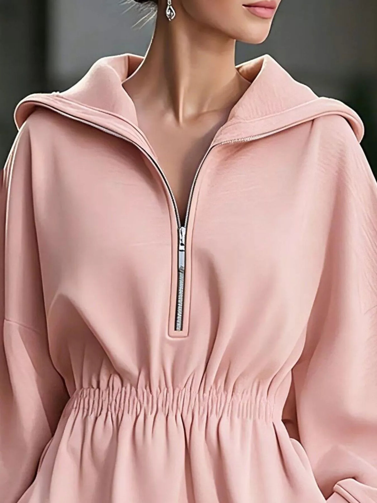 Robe sweat à capuche à demi-zip et poches pour femme – vue 2