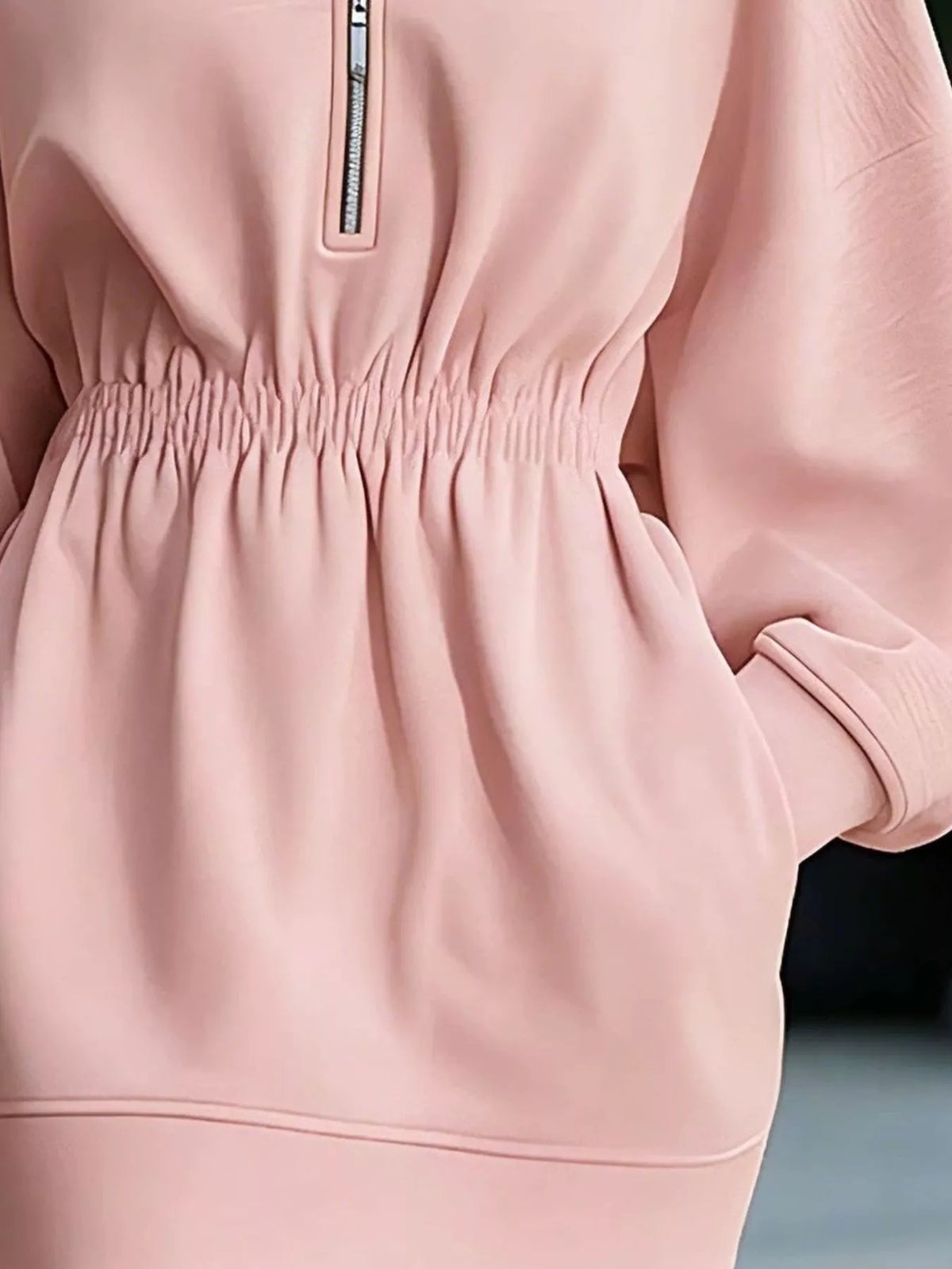 Robe sweat à capuche à demi-zip et poches pour femme – vue 3