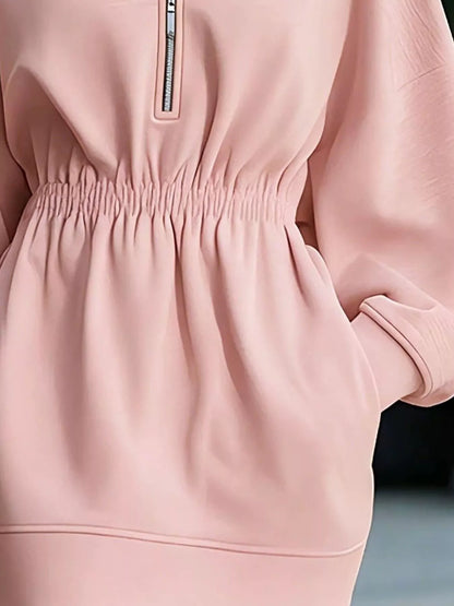 Robe sweat à capuche à demi-zip et poches pour femme – vue 3