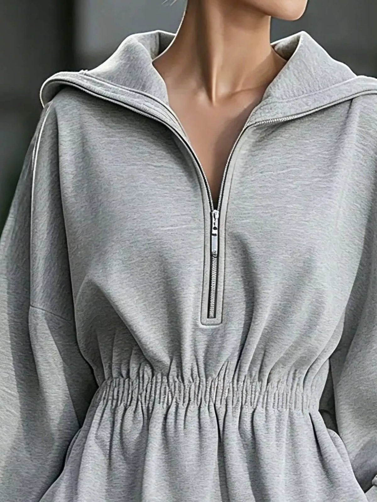 Robe sweat à capuche à demi-zip et poches pour femme – vue 5