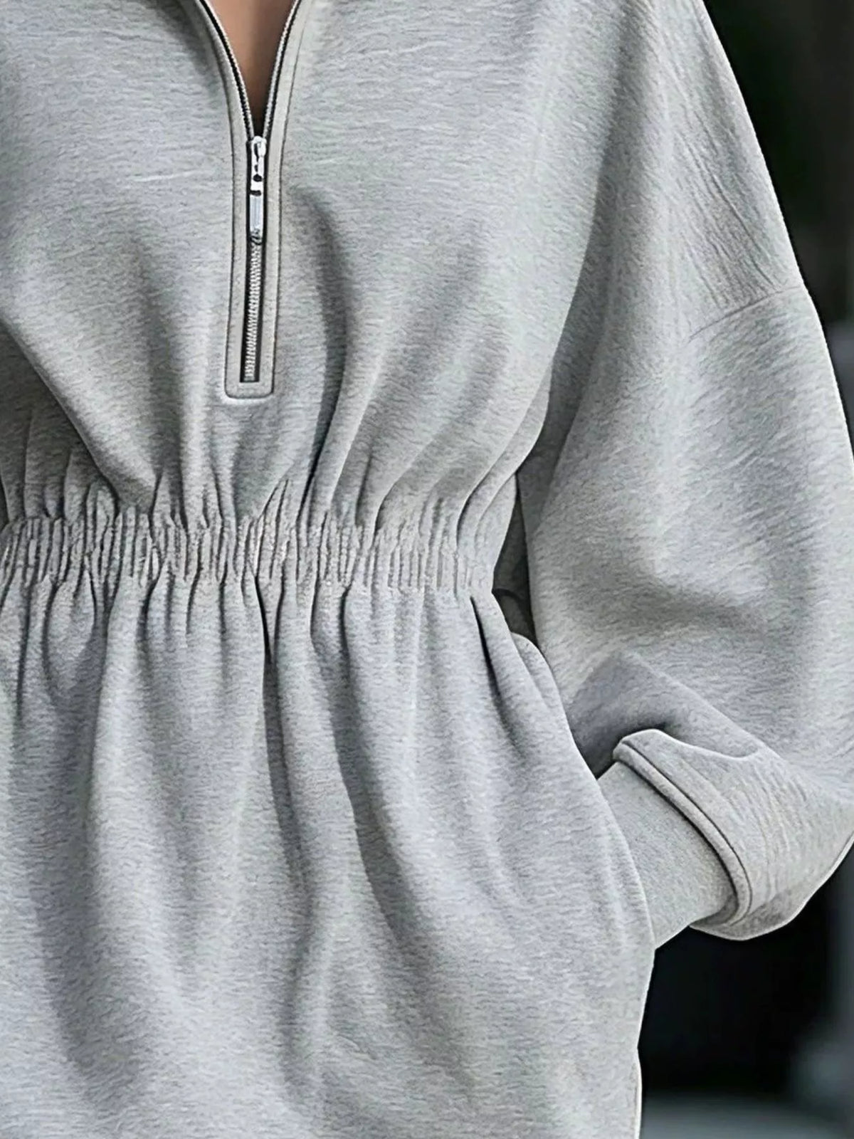 Robe sweat à capuche à demi-zip et poches pour femme – vue 6