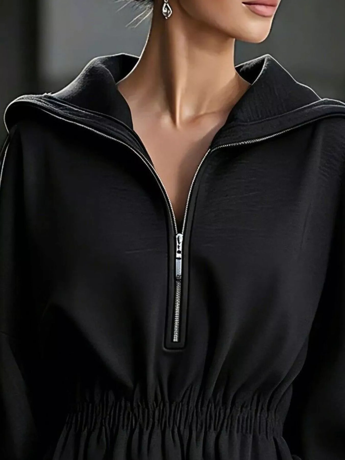 Robe sweat à capuche à demi-zip et poches pour femme – vue 8